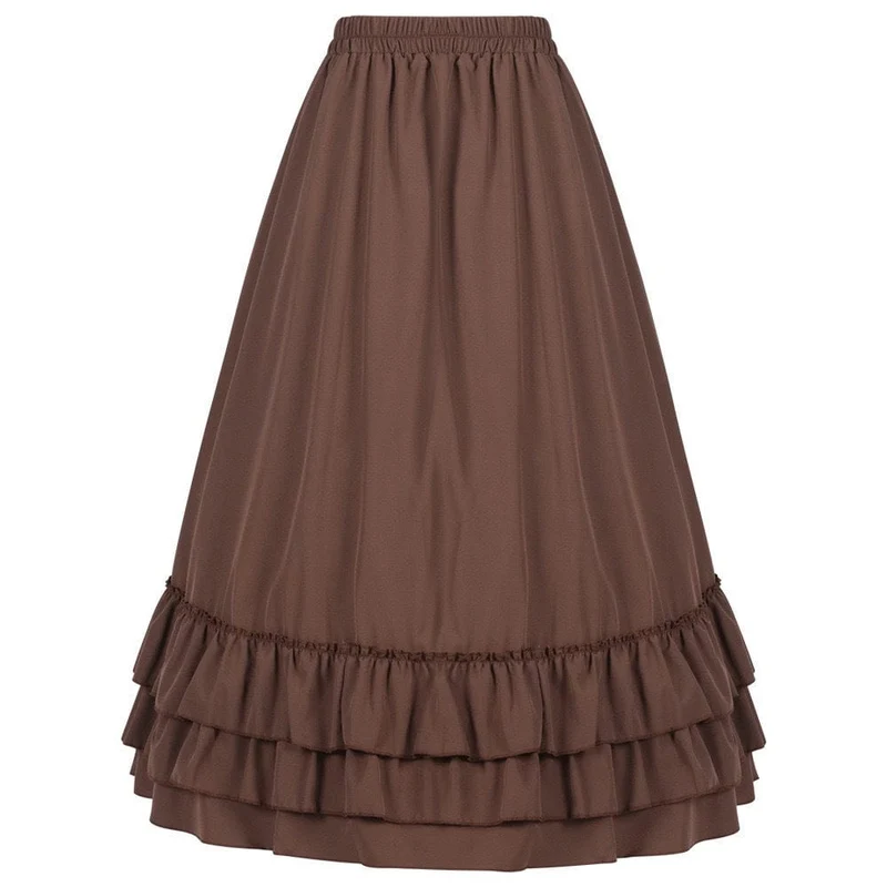 Langer, geschichteter, gerüschter Gothic-Faltenrock für Damen