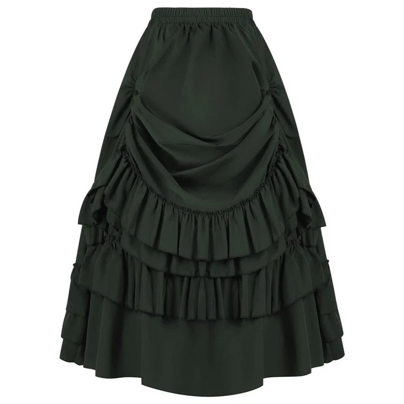 Langer, geschichteter, gerüschter Gothic-Faltenrock für Damen
