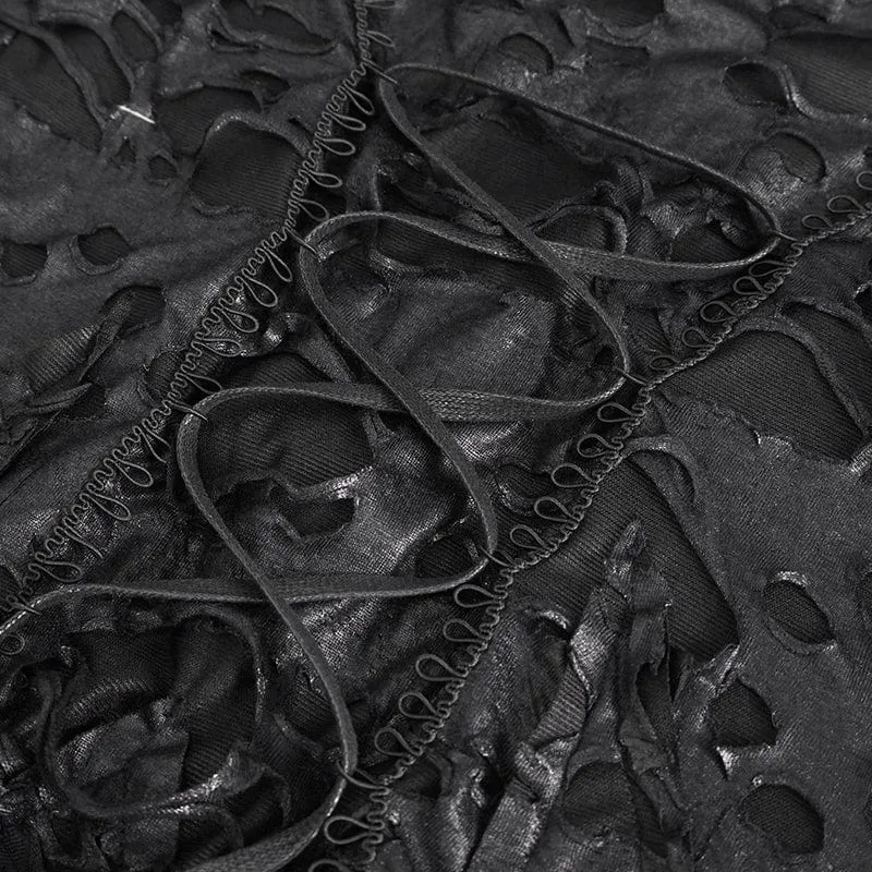 Damen-Gothic-Kleid mit unregelmäßigem, zerrissenem, langärmligem Saum und Kapuze