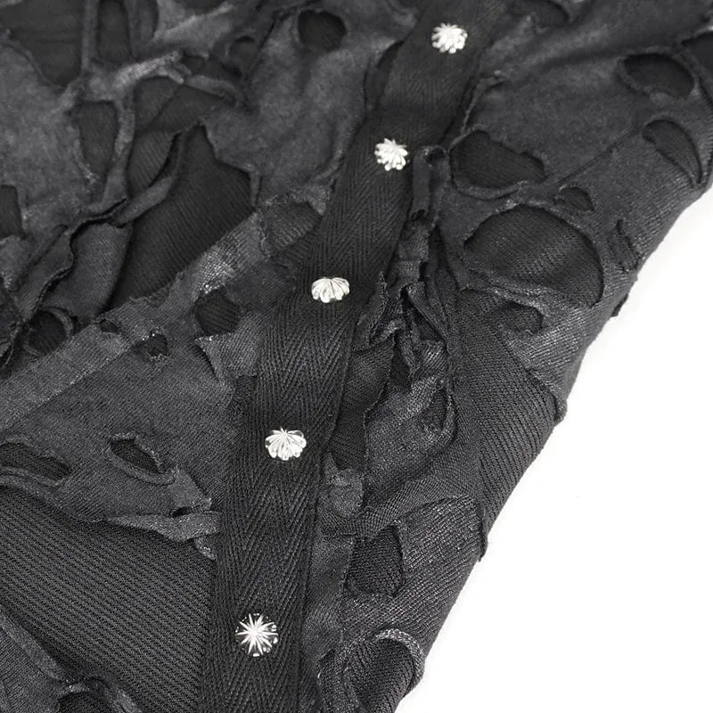 Damen-Gothic-Kleid mit unregelmäßigem, zerrissenem, langärmligem Saum und Kapuze