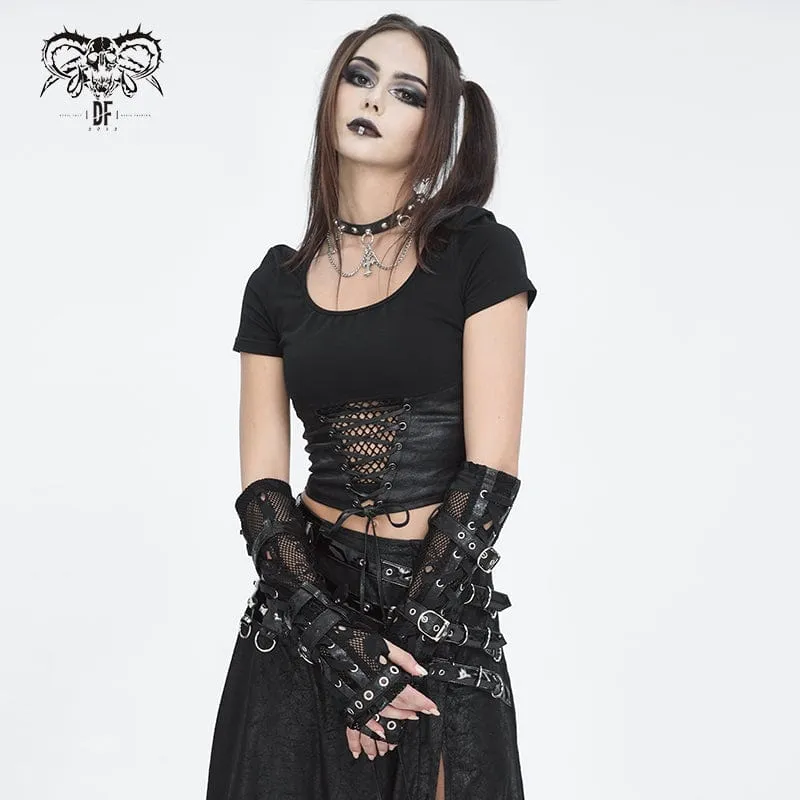 Punk-Mesh-Handschuhe mit mehreren Schnallen für Damen