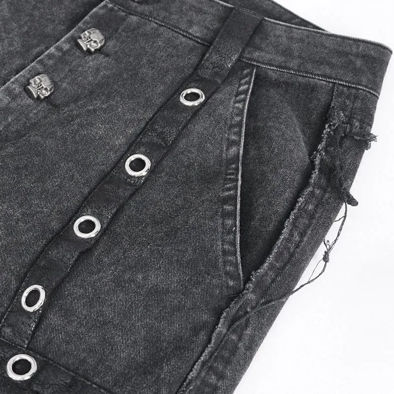 Damen-Punk-Mesh-Ösen-Rüschen-Schlaghose