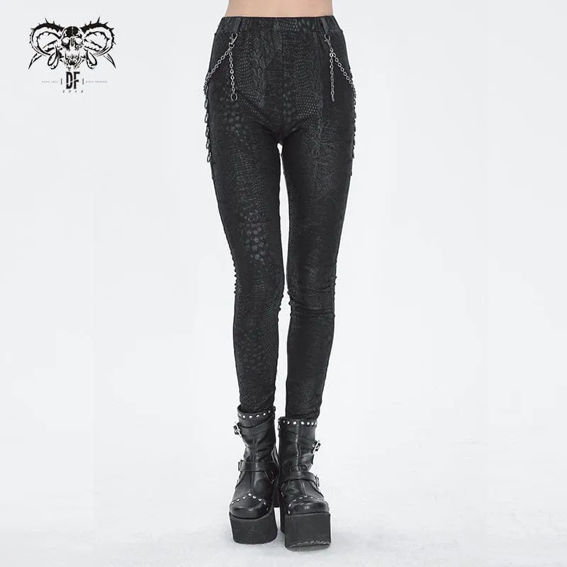 Punk-Jacquard-Leggings mit Kettenring-Seiten für Damen
