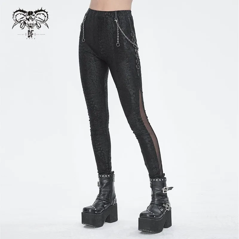 Punk-Jacquard-Leggings mit Kettenring-Seiten für Damen