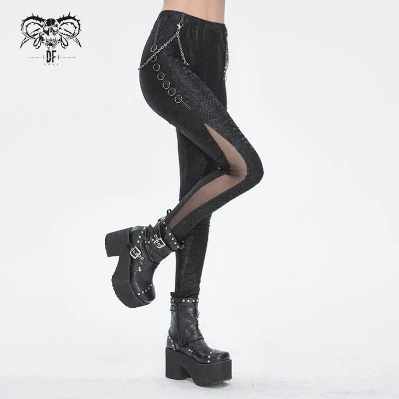 Punk-Jacquard-Leggings mit Kettenring-Seiten für Damen
