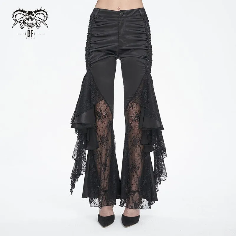Damen-Gothic-Spitzen-Blumen-Schlaghose