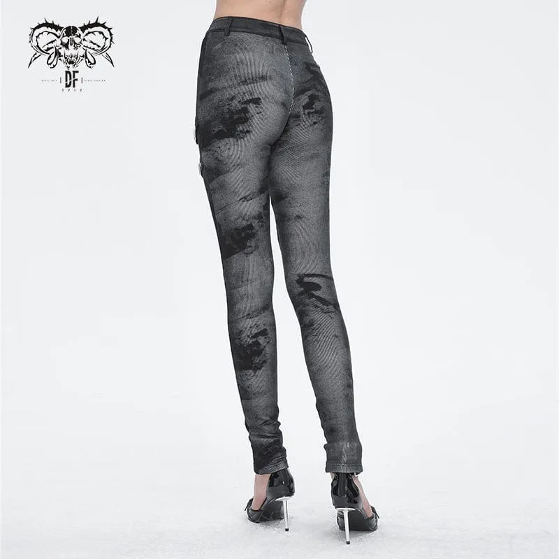 Punk-Schnürleggings mit Batik-Schnalle für Damen in Schwarz