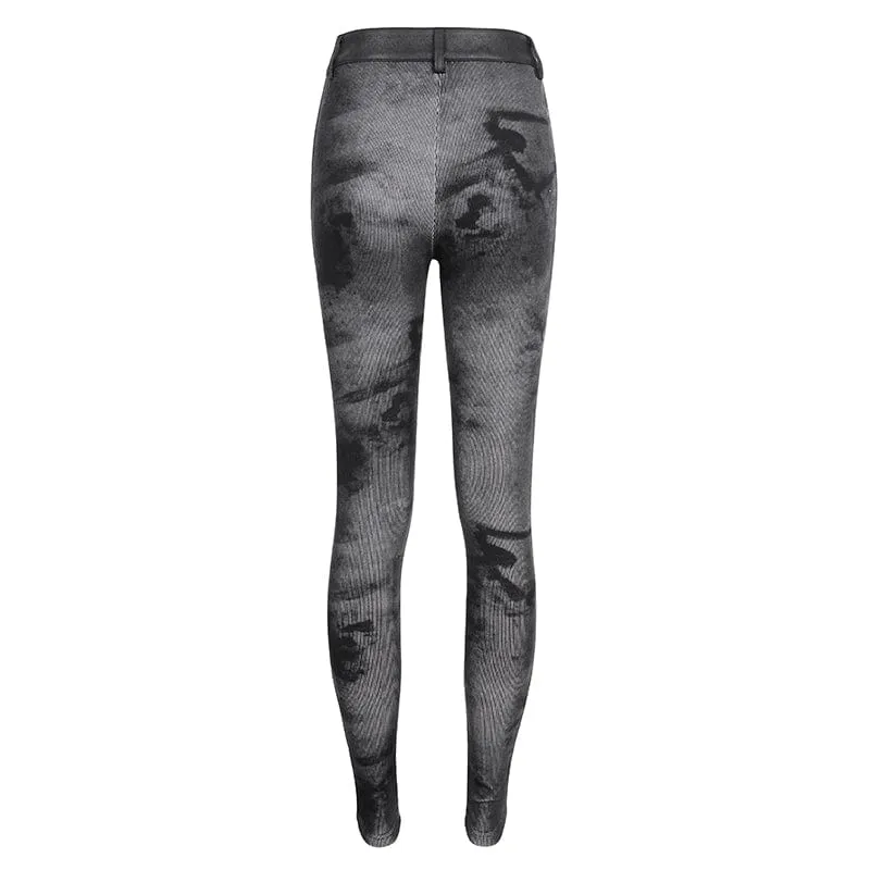 Punk-Schnürleggings mit Batik-Schnalle für Damen in Schwarz