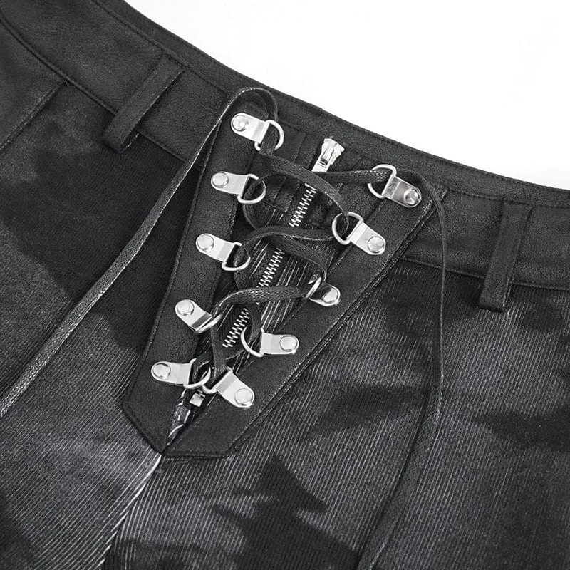 Punk-Schnürleggings mit Batik-Schnalle für Damen in Schwarz