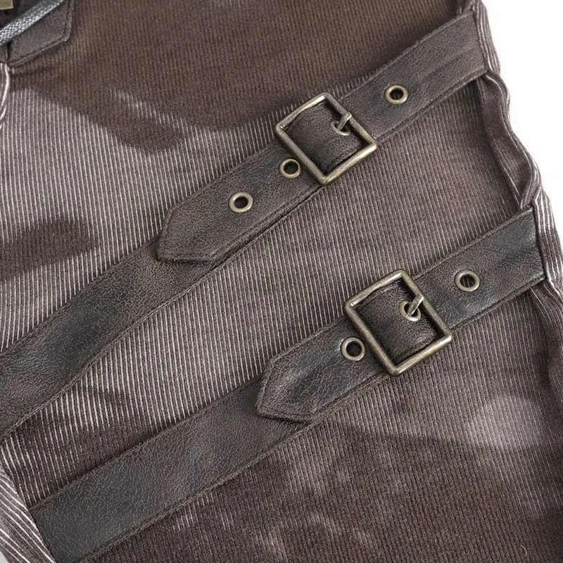 Punk-Schnürleggings mit Batik-Schnalle für Damen in Kaffeebraun