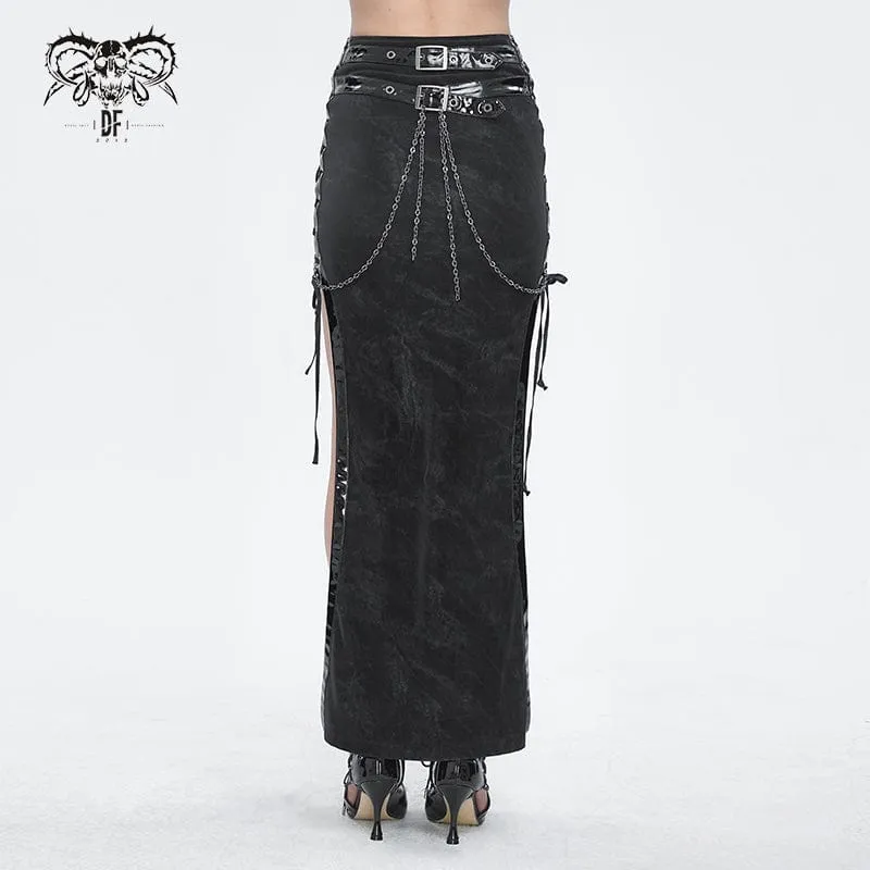 Langer Rock mit Punk-Schnalle und Seitenschlitz für Damen