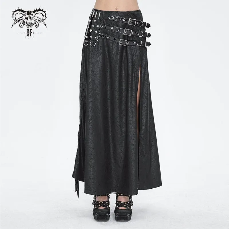 Langer Rock mit seitlichem Schlitz und Gothic-Schnalle für Damen