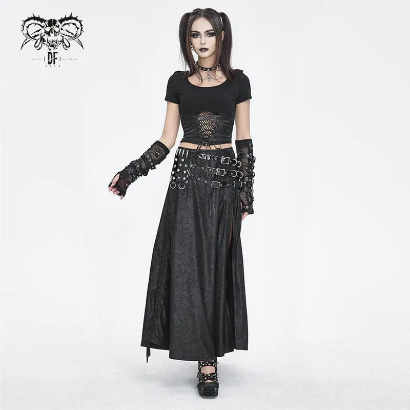 Langer Rock mit seitlichem Schlitz und Gothic-Schnalle für Damen