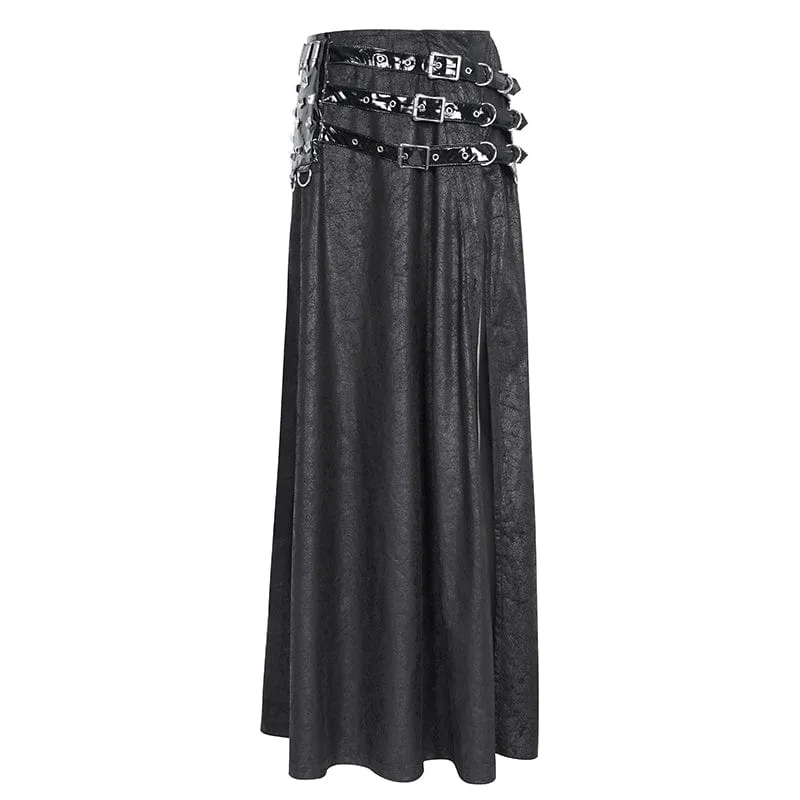 Langer Rock mit seitlichem Schlitz und Gothic-Schnalle für Damen