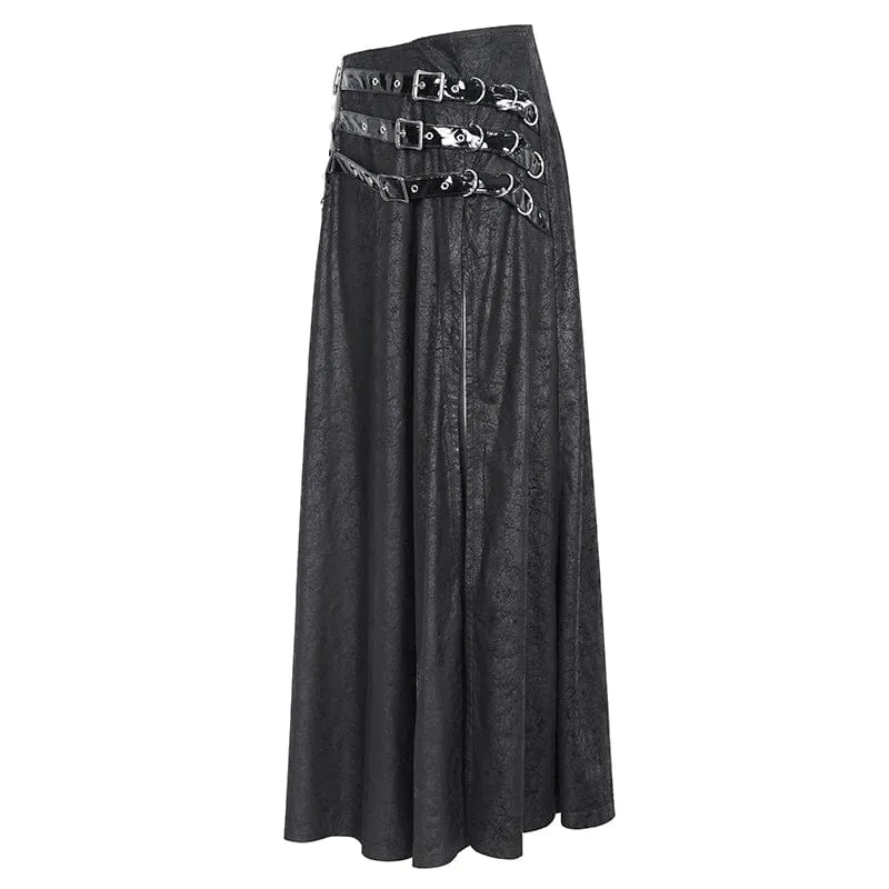 Langer Rock mit seitlichem Schlitz und Gothic-Schnalle für Damen