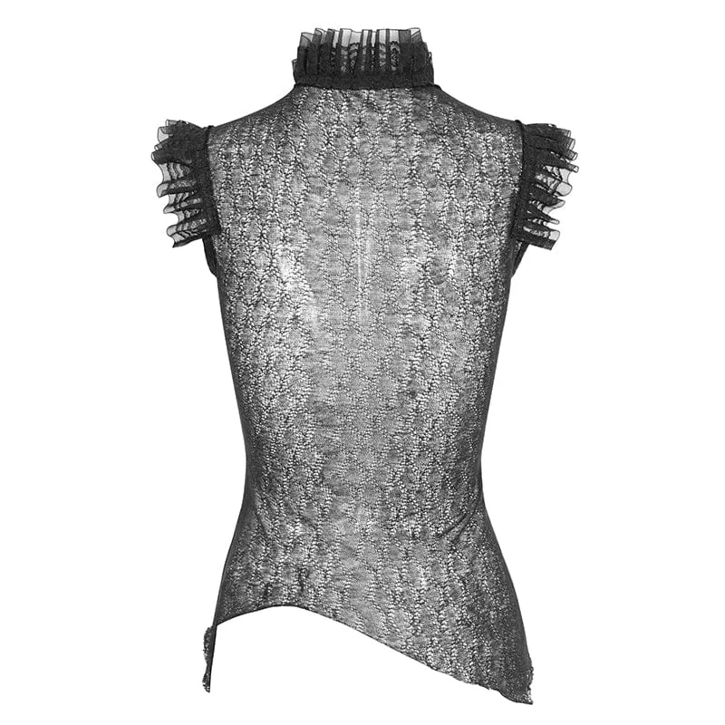 Damen-Gothic-Top mit durchsichtiger Schnürung und Rüschen aus Netzstoff