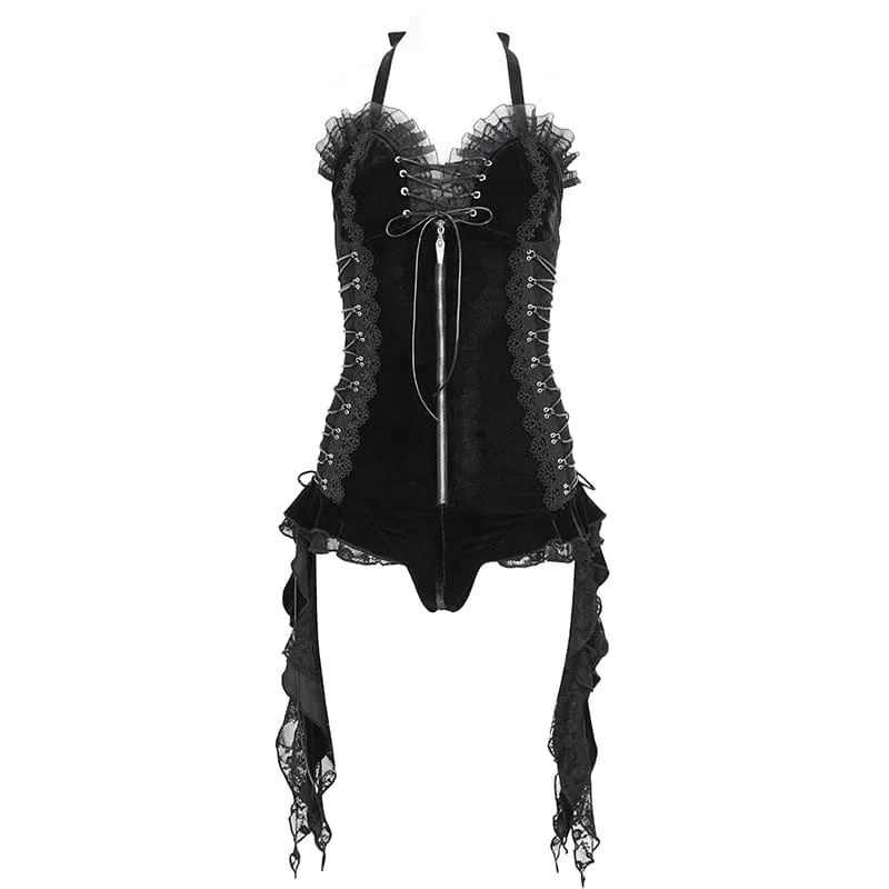 Gothic-Body mit Neckholder und Rüschen für Damen