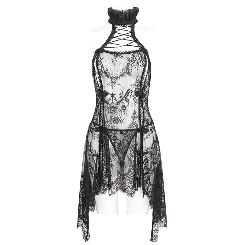 Damen-Dessous mit Gothic-Spitze, Blumenmuster und Rüschen