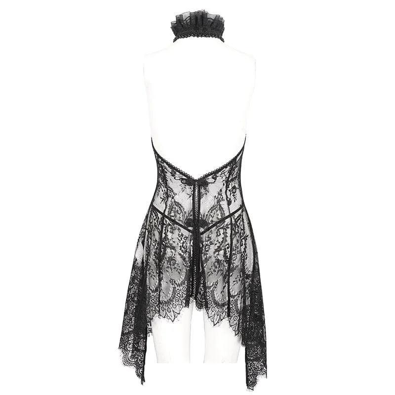 Damen-Dessous mit Gothic-Spitze, Blumenmuster und Rüschen