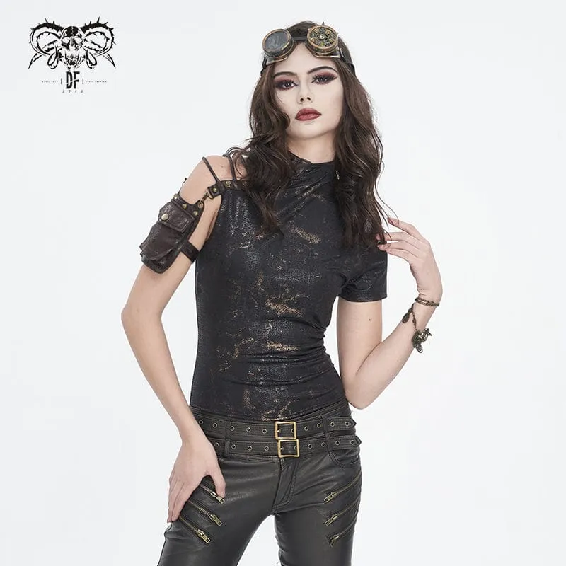 Kurzärmliges T-Shirt mit Punk-Spaghettiträgern und Schnalle für Damen