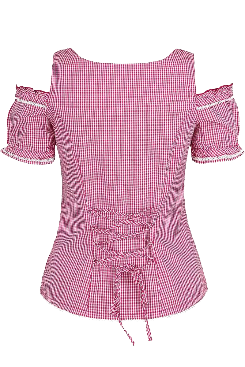 Carmenbluse mit Stickerei kariert