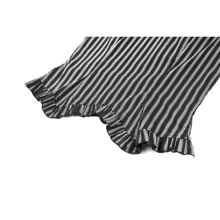 Gothic-Streifenbluse für Damen mit Umlegekragen und abnehmbarer Krawatte