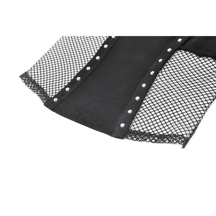 Punk-Tanktop mit Nieten und Pentagramm-Einsätzen aus Mesh für Damen