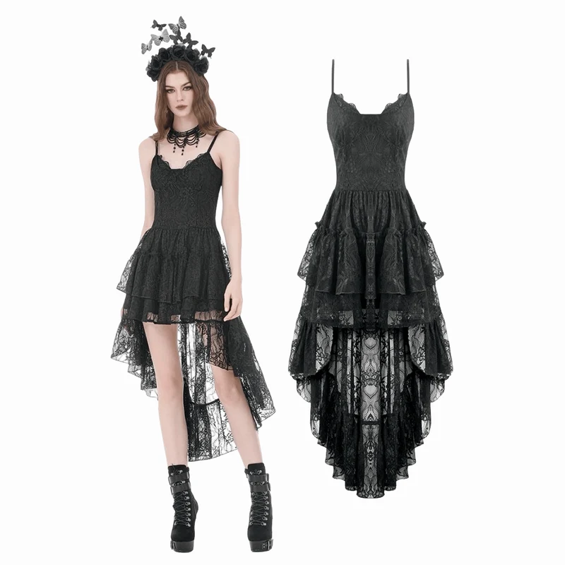 Gothic-Lagenkleid für Damen mit asymmetrischem Saum und Rüschen
