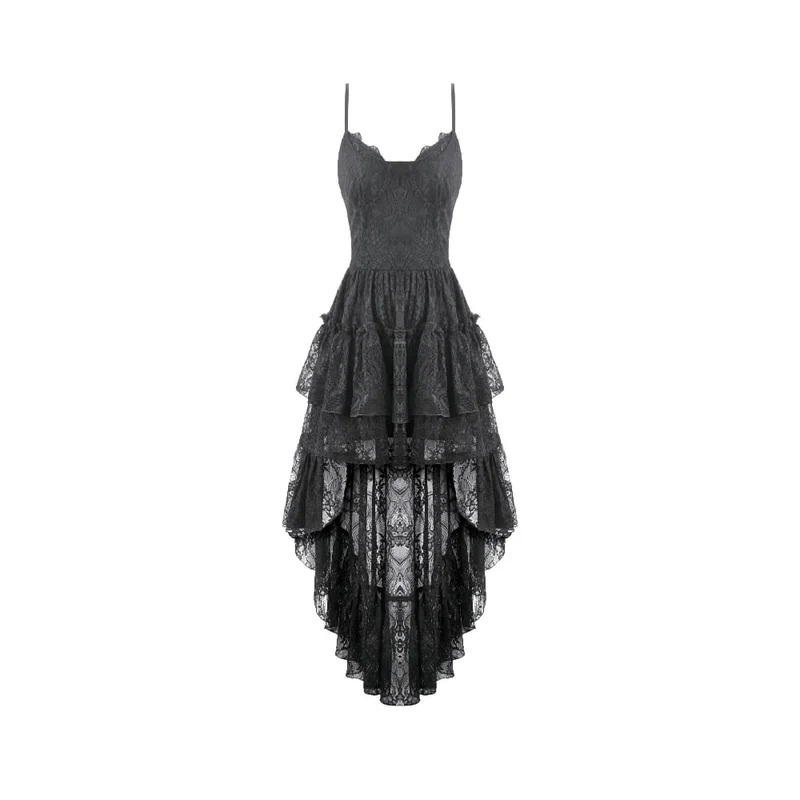 Gothic-Lagenkleid für Damen mit asymmetrischem Saum und Rüschen