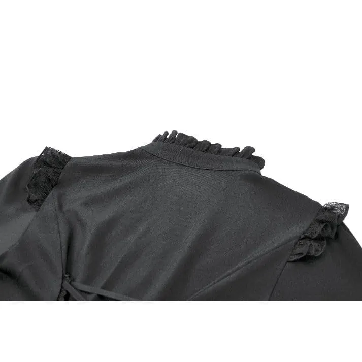 Gothic-Damenbluse mit Spitzenbesatz, Rüschen und Stehkragen