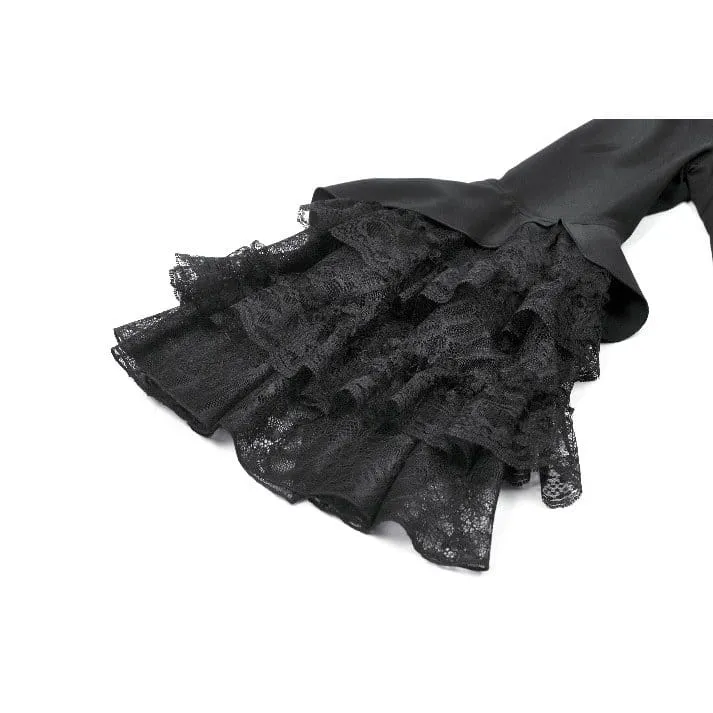 Gothic-Damenbluse mit Spitzenbesatz, Rüschen und Stehkragen