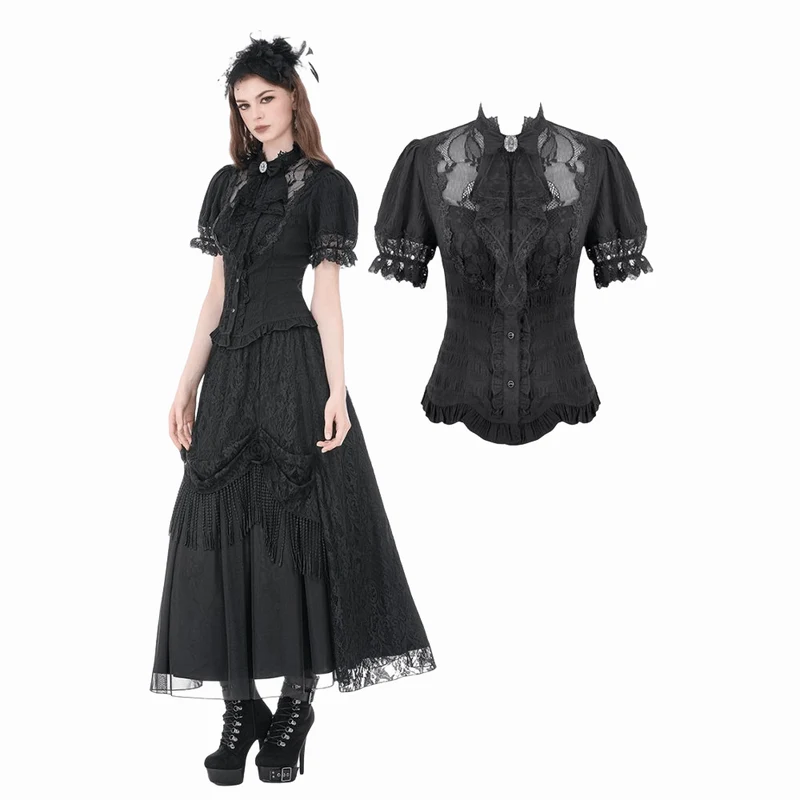 Gothic-Damenbluse mit Schnürung und abnehmbarer Schleife