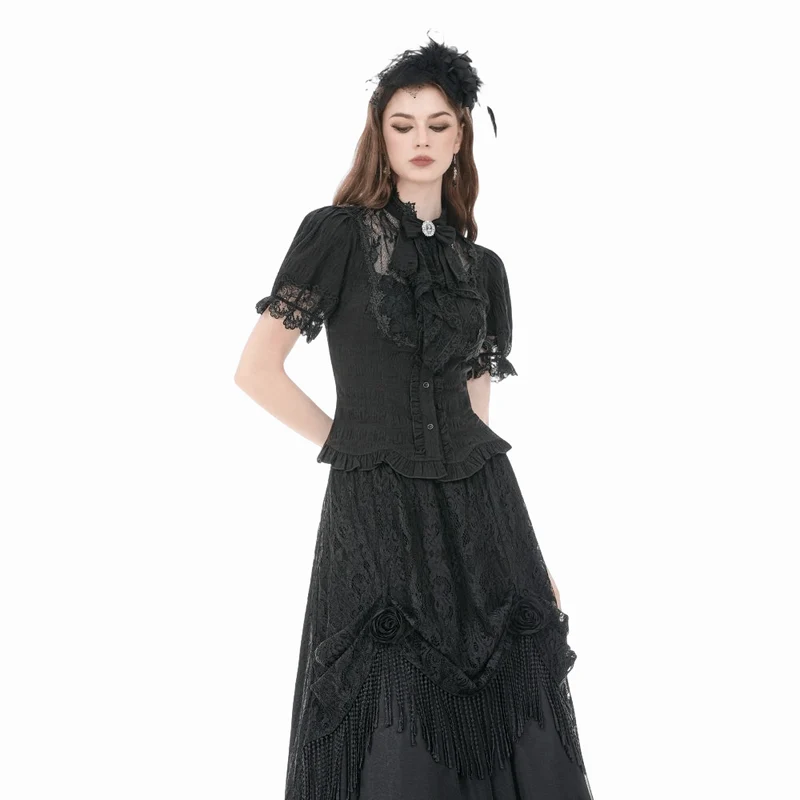 Gothic-Damenbluse mit Schnürung und abnehmbarer Schleife