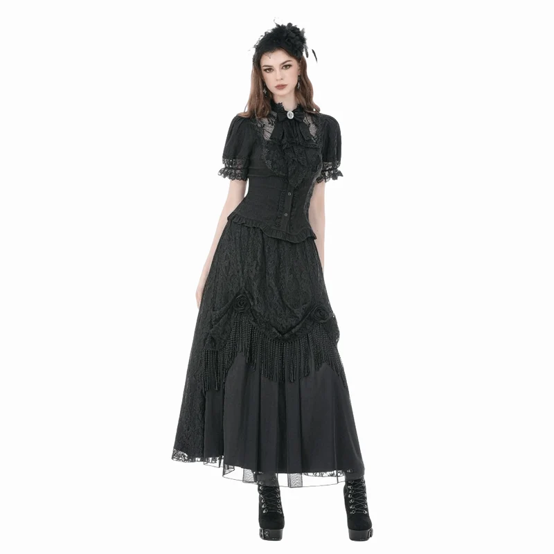 Gothic-Damenbluse mit Schnürung und abnehmbarer Schleife