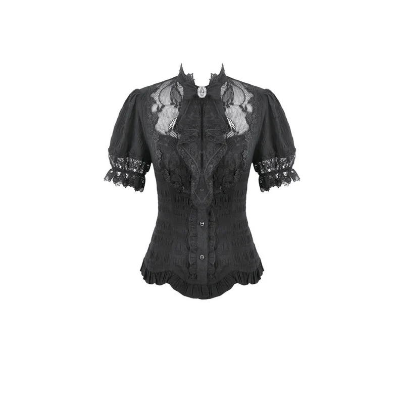 Gothic-Damenbluse mit Schnürung und abnehmbarer Schleife