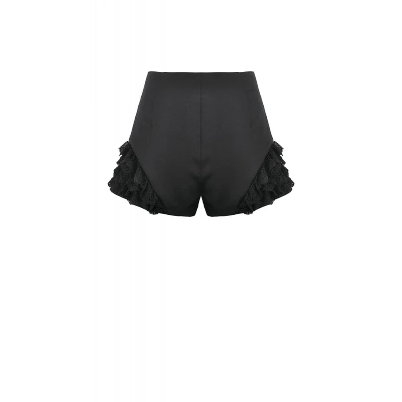 Punk-Shorts für Damen mit Spitzenbesatz, Schnallenriemen und Reißverschluss