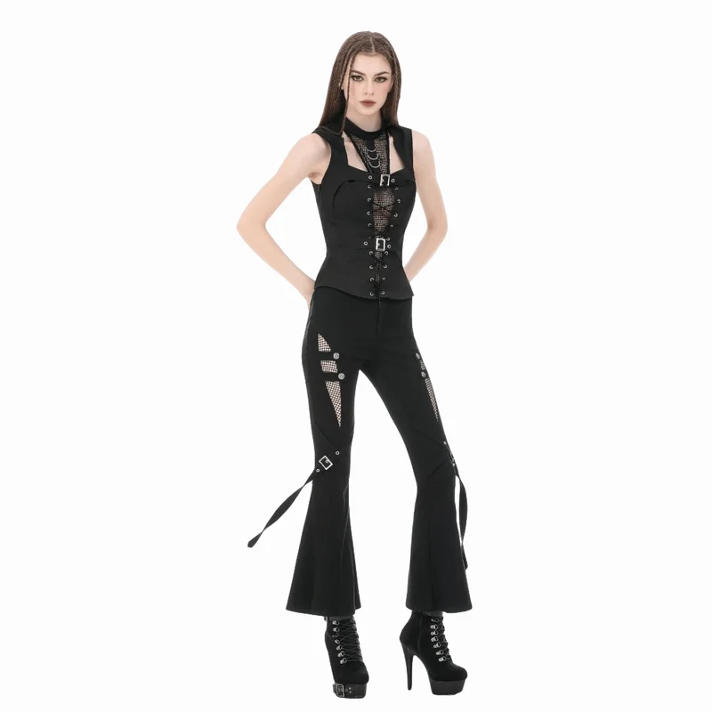 Punk-Tanktop für Damen mit D-Ringen, Schnallenriemen und Cut-outs
