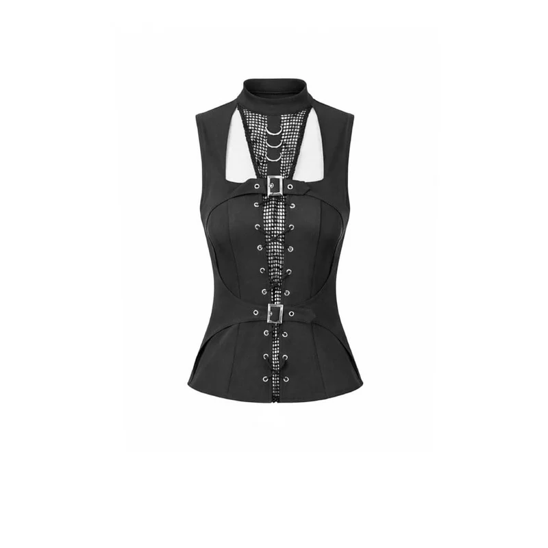 Punk-Tanktop für Damen mit D-Ringen, Schnallenriemen und Cut-outs