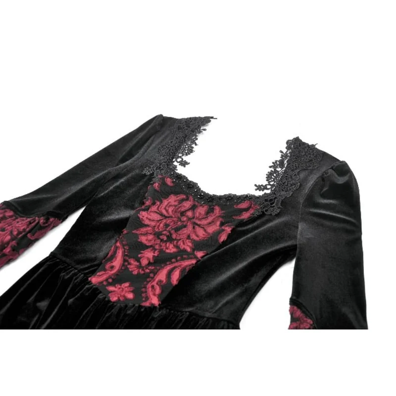 Gothic-Brautkleid für Damen mit Blumenmuster, eckigem Kragen und ausgestellten Ärmeln