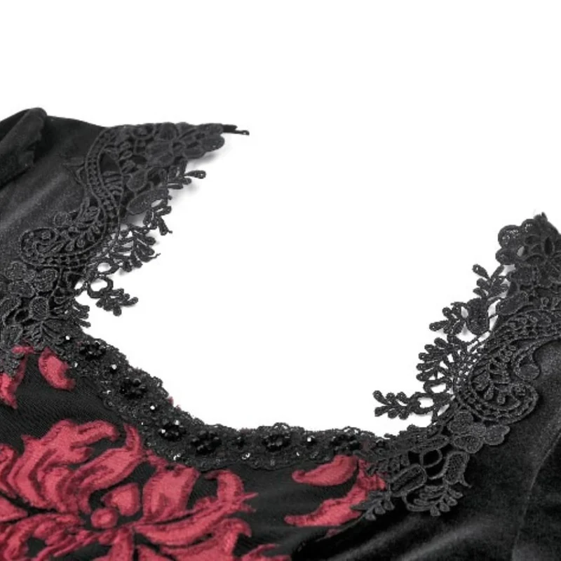 Gothic-Brautkleid für Damen mit Blumenmuster, eckigem Kragen und ausgestellten Ärmeln