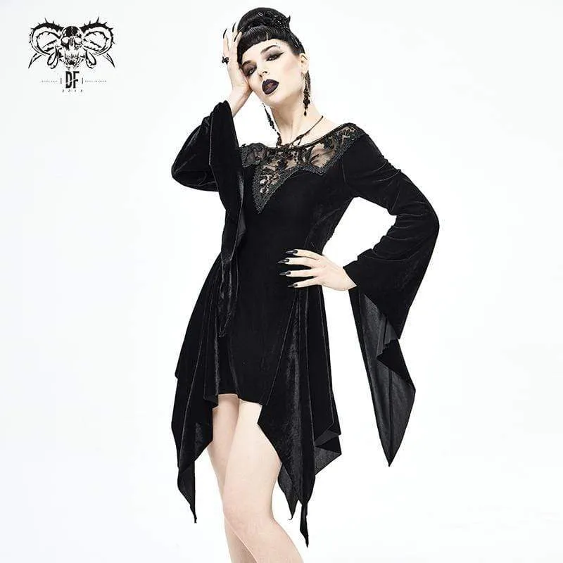 Schwarzes Brautkleid mit unregelmäßiger Blumenstickerei für Damen im Gothic-Stil