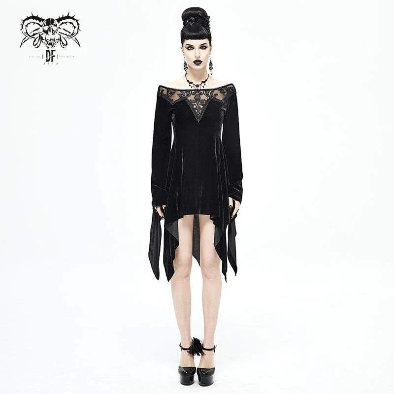 Schwarzes Brautkleid mit unregelmäßiger Blumenstickerei für Damen im Gothic-Stil