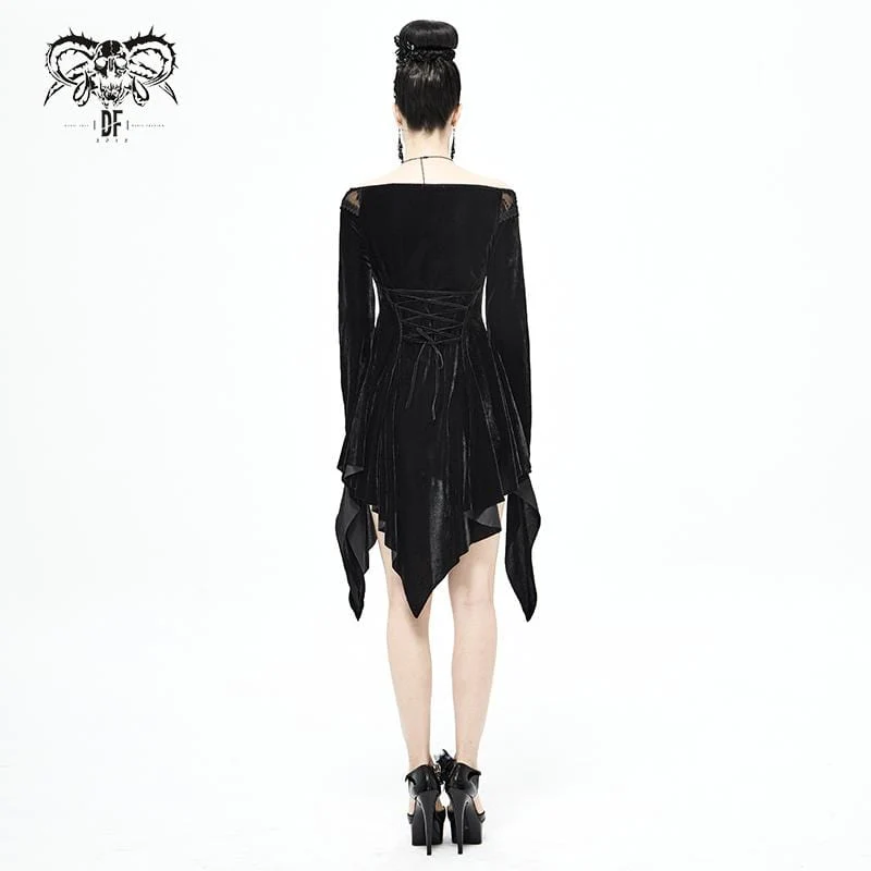 Schwarzes Brautkleid mit unregelmäßiger Blumenstickerei für Damen im Gothic-Stil