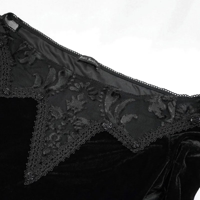 Schwarzes Brautkleid mit unregelmäßiger Blumenstickerei für Damen im Gothic-Stil