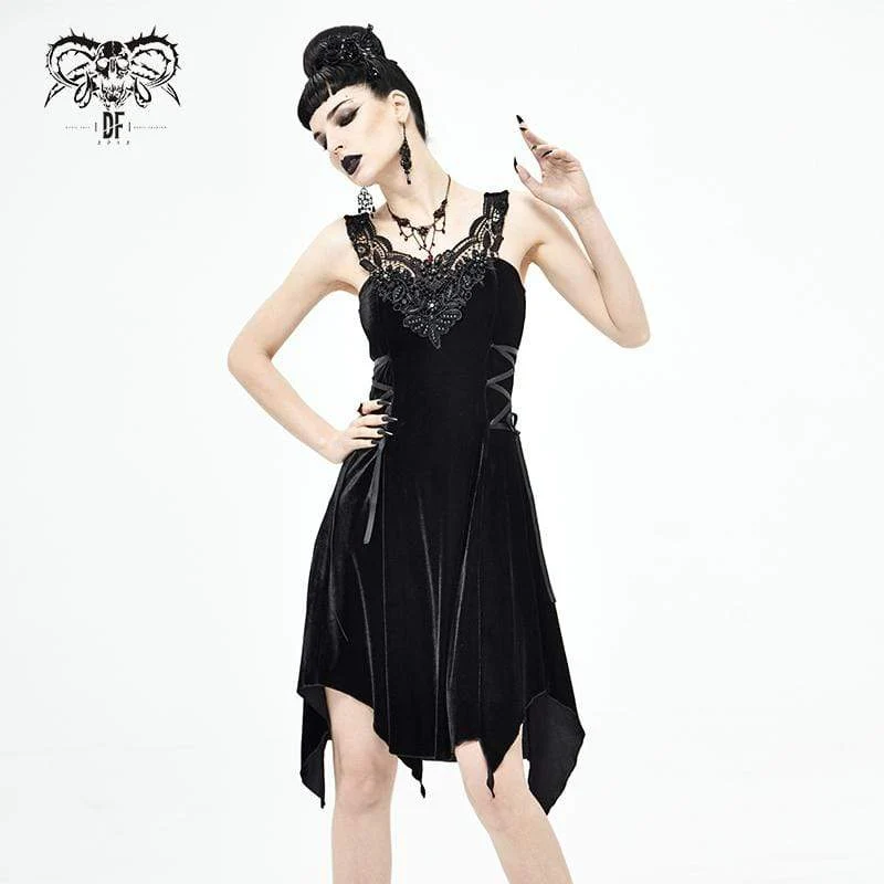 Damen Gothic unregelmäßiges Trägerkleid in Schwarz