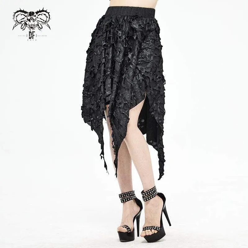 Damen Gothic unregelmäßiger zerrissener schwarzer Rock