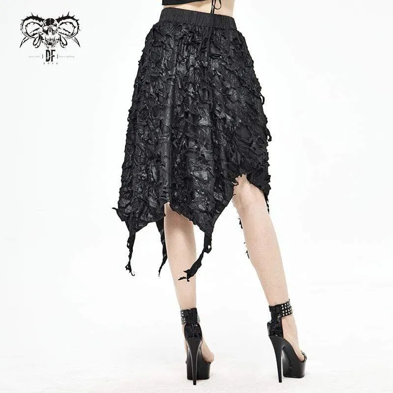 Damen Gothic unregelmäßiger zerrissener schwarzer Rock