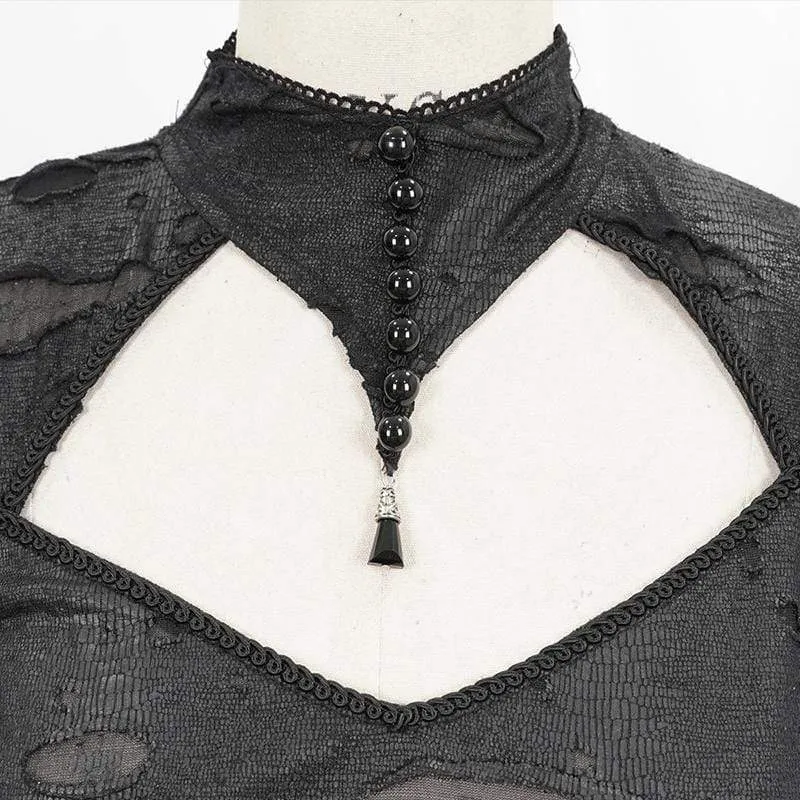 Damen Gothic Riemchen Ripped Splice Schwarzes Kleid