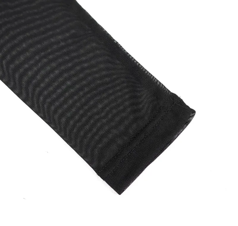 Gothic-Blumenstickerei für Damen durchsichtiges schwarzes Mesh-Oberteil