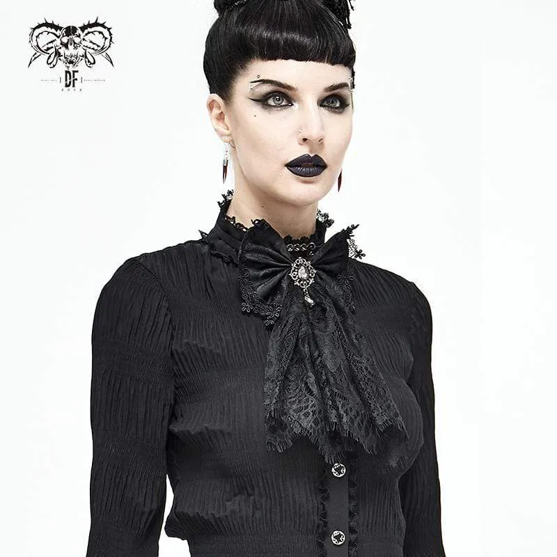 Damen Gothic Lace Bowknot Schwarz Neckwear